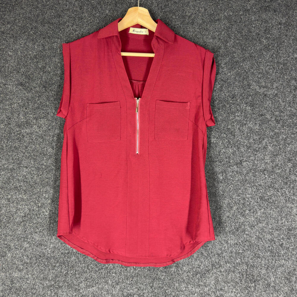 Moyabo Blouse Women M Medium Pink Collared Short Sleeve Zipper Casual Pockets